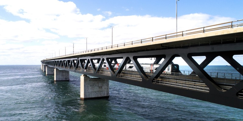 Øresund train crossing the Øresund Bridge