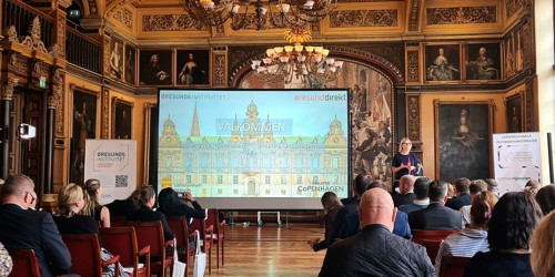 Øresunddirekts jubilæum blev fejret i den historiske sal på Malmø rådhus - blandt portrætter af fortidens konger og dronninger.